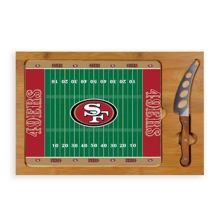 Picnic Time Family Of Brands NFL San Francisco 49ers - Football Field - Icon Glass Top Cutting Board & Knife Set 910-00-505-274-2
