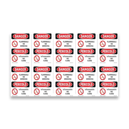 Signmission OSHA Danger Sign, Flammable No Smoking Bilingual, 5in X 3.5in Decal, 10PK, OS-DS-D-35-VI-1824-10PK OS-DS-D-35-VI-1824-10PK