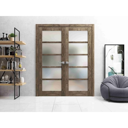 Sartodoors Slab Barn Door Panel Frosted Glass Oak 36x84 Solid Core Modern Interior QUADRO4002S-AKA-3684