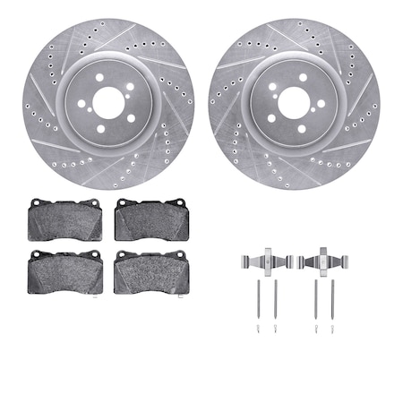 Dynamic Friction Co DFC Rotors-Drilled & Slotted-Silver w/ EURO 5000 Ceramic Brake Pads Incl Hdw 7612-13002