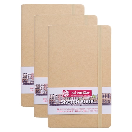 Talens Art Creation Sketchbook, 80 Sheets, 90lbs, Kraft Cover, 5.1'' x 8.3'', 3PK 9314432M