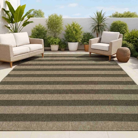 Jonathan Y Sutton Smart Jute Modern Geometric Boho Stripe Natural/Brown 4 ft. x 6 ft. Indoor/Outdoor Area Rug FXV205B-4