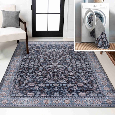 Jonathan Y Kemer All-Over Persian Non-Slip Machine-Washable Black/Blue 5 ft. x 8 ft. Area Rug WSH104D-5