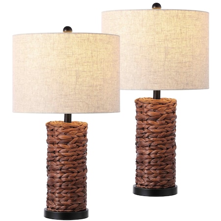 Jonathan Y Elicia 25" Coastal Water Hyacinth LED Table Lamp, Dark Brown, 2PK JYL6502B-SET2