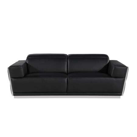 Homeroots 89" Black And Silver Leather Sofa 551593