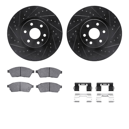 Dynamic Friction Co DFC Brake Rotor - Drilled & Slotted - Black w/5000 Brake Pads & HW Kit 8512-46050