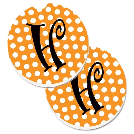 Carolines Treasures Monogram Initial H Orange Polkadots Set of 2 Cup Holder Car Coaster CJ1033-HCARC