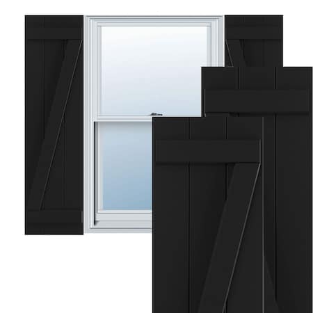 Ekena Millwork True Fit PVC Three Board Joined Board-n-Batten Shutters w/Z-Bar, Black , 16 1/8W x 53H, PR TFP102BBF16X053BL