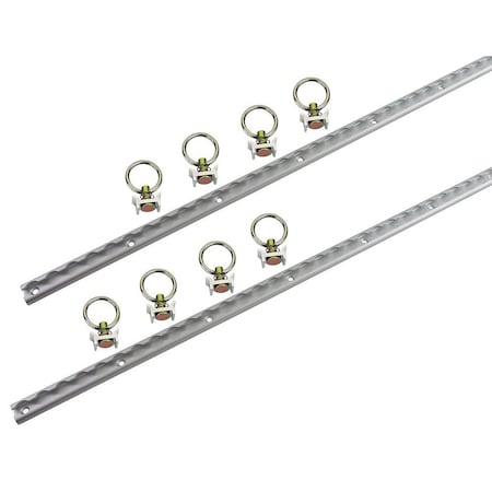 Mytee Products 4 Foot Aluminum L-Track 2 and Stud with Stainless Steel Ring 8, 8PK LTK4x2-LTKSx8