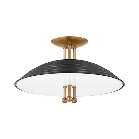 Troy Lighting Larkin 3 Light Semi Flush 16 In. Patina Brass/Soft Black C4416-PBR/SBK
