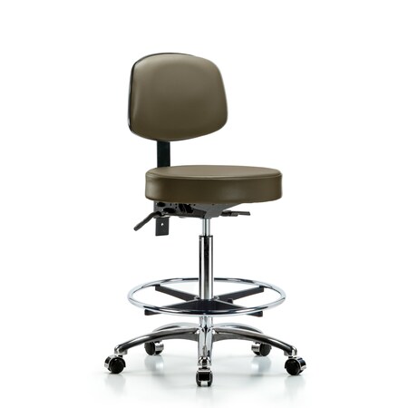 Blue Ridge Ergonomics Vinyl Stool, Back, Chrome, High Bench, Tilt, Foot Ring, Casters, Royal BR-VHBST-CR-T1-CF-CC-8809