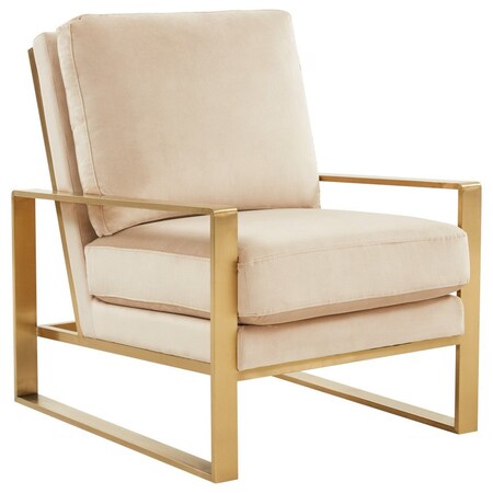 Leisuremod Jefferson Velvet Design Accent Armchair with Gold Brass Finish Frame, Beige JA29BG