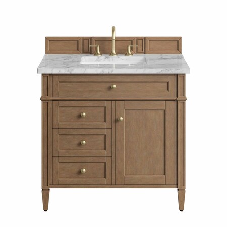 James Martin Vanities Brittany 36" Single Vanity, Pecan w/ 3 CM Carrara Marble Top 655-V36-PCN-3CAR