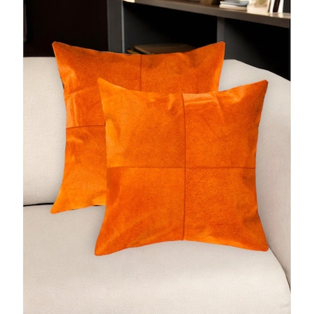 Homeroots Set of Two 18" Orange Cowhide Throw Pillows, 2PK 544611