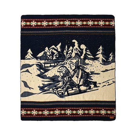 Homeroots Ultra Soft Blue and Ivory Kids Sledding Handmade Queen Size Woven Blanket 383070