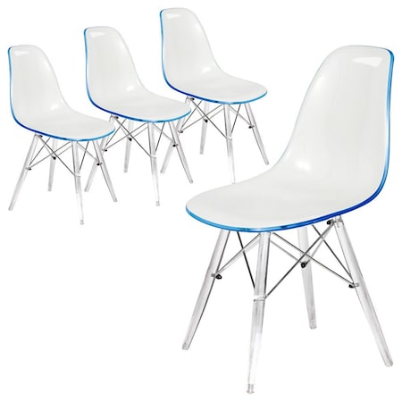 Leisuremod Dover Dining Side Chair with Acrylic Legs, White Blue, 4PK EPC19WBU4