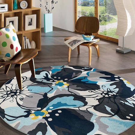 World Rug Gallery Modern Bright Flowers Non-Slip Area Rug 8 ft Round Gray 505GRAY8RND