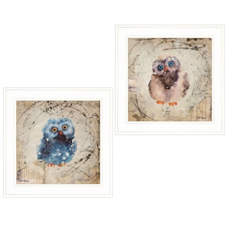 Homeroots Set Of Two Wonder Years Owls 1 White Framed Print Wall Art, 2PK 407067