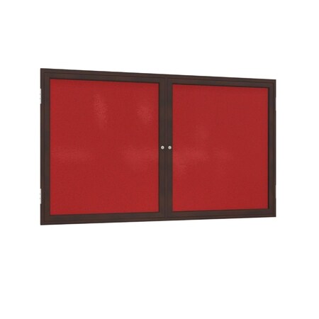 Ghent 2 Door Enclosed Fabric Bulletin Board, Walnut Wood Frame, 3'H x 4'W, Red PN23648F-98