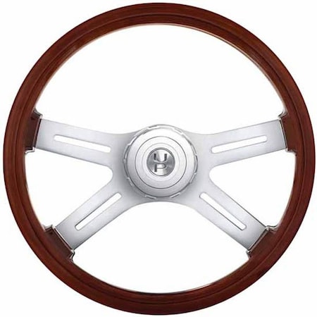 Ilc Replacement For Peterbilt 386 Year 2008 18In 4 Spoke Wood Steering Wheel W/ Hub Horn Button WZ-EKWG-2