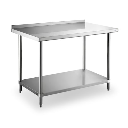 Steel Works Worktable 24"X48"X34"H 18GA 304S/S top shelf with 2" rear edge up SWWTS-2448-2R-318