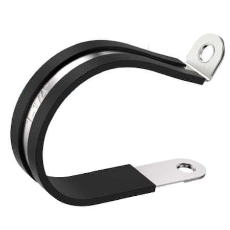 Grizzly Supply Cable Clamp, 1 1/4 in Bundle Dia., .59 in W, Rubber-Lined P-Clamp, 304 Stainless Steel, Black, 100PK GS-RPC5-1 1/4-C