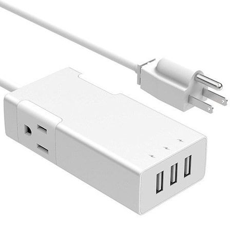 Sanoxy 3 Ports USB Charger W/ 2 AC Outlets Aluminum Power Strip, Travel Charger Station, Silver SNX-CBL-LDR-U2603-3023