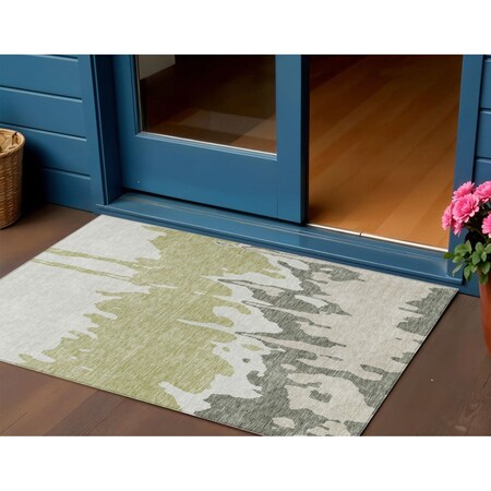 Homeroots 3' X 5' Sage And Ivory Abstract Washable Indoor Outdoor Area Rug 613602