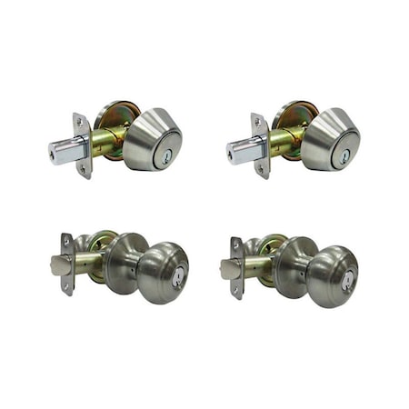 Faultless Fancy Mushroom Entry Knob with Single Cylinder Deadbolt Satin Nickel Metal 3 Grade Right Handed 5002042