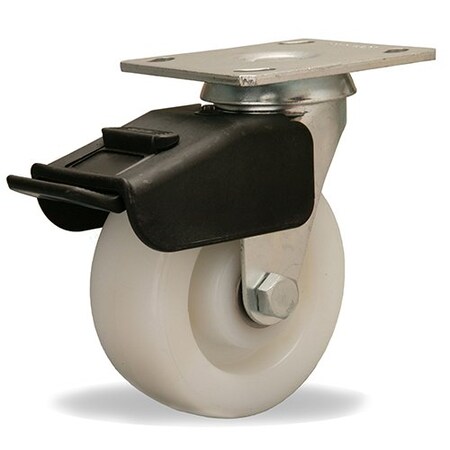 Hamilton Combination Brake Swivel Caster, 5" x 2" White Nylon Wheel, 1/2" Precision Ball Bearing S-BC-5WNB