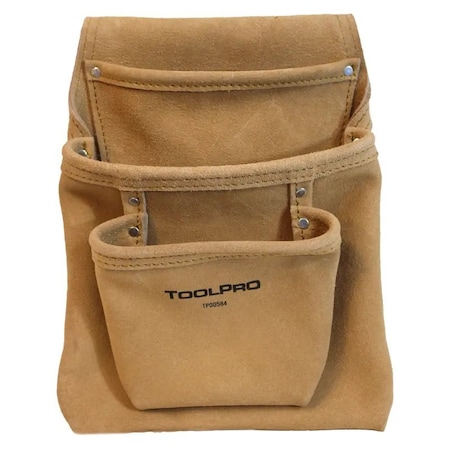Toolpro Pouch, 3 Pocket Split Leather Nail and Tool Pouch, Leather TP00583