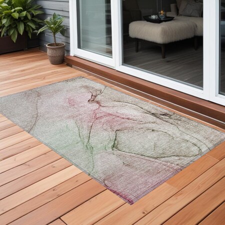 Homeroots 2' X 3' Gray and Pink Abstract Washable Non Skid Indoor Outdoor Area Rug 559361