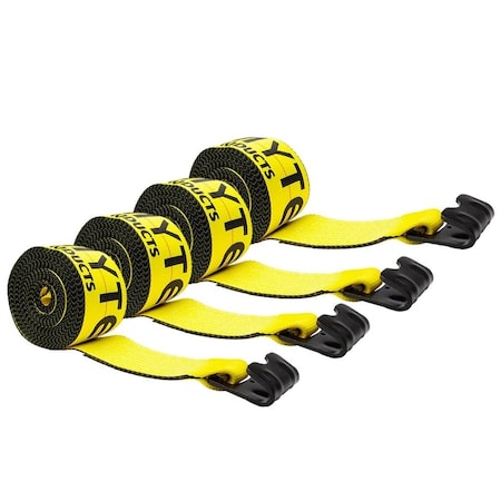Mytee Products Winch Straps 4 inx30 in Yellow Heavy Duty Tie Down w/ Flat Hook, WLL 6670 lbs, 4PK WS430HDx4