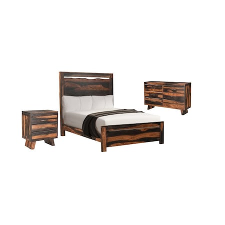 Homeroots Three Piece Dark Brown Solid Wood Bedroom Set 552145