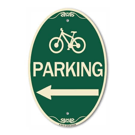 Signmission Bicycle Symbol Parking Left Arrow, 12 Inch X 18 Inch Architectural Oval, Heavy Gauge Aluminum A-OV-G-1218-24316