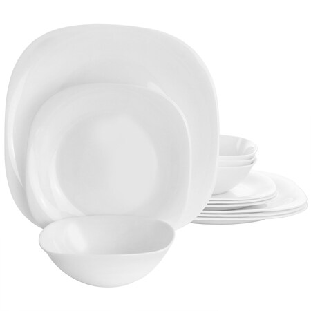 Gibson Ultra by Piazza 12 Piece Tempered Opal Glass Dinnerware Set in White 142427.12