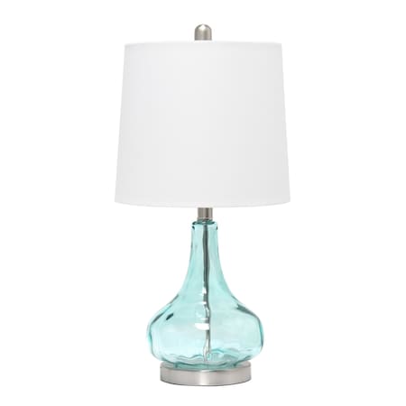 Homeroots 23" Blue And Silver Glass And Metal Novelty Table Lamp With White Drum Shade 643407