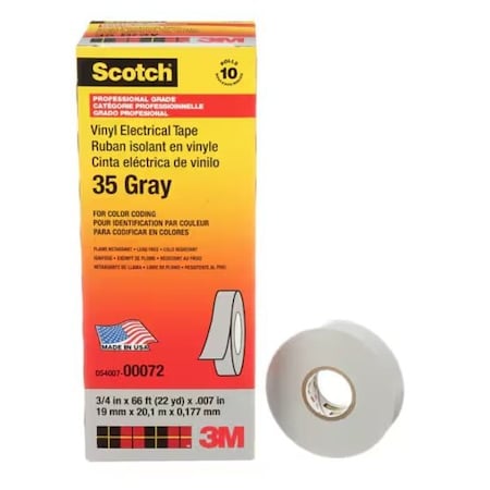 3M 3/4 In X 66 Ft, Gray, 10 Rolls, 10PK 35-3/4X66FT-GY