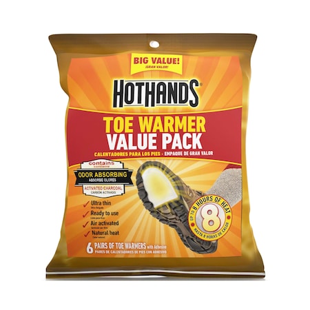 Hothands Toe Warmer, Air-Activated, Up to 8 hours Heating Time, Avg Temp 97 Degrees F, PK6 TT6PRPK48