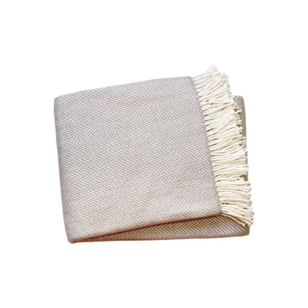Homeroots 70" X 55" Gray And White Herringbone Cotton Blend Woven Throw Blanket with Tassels 474025