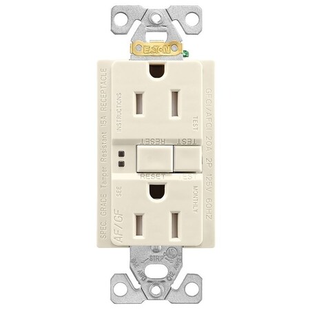 Eaton Wiring Devices TRAFGF15LA-K-L Duplex Receptacle Wallplate, 2-Pole, 15 A, 125 V, Back TRAG15LA