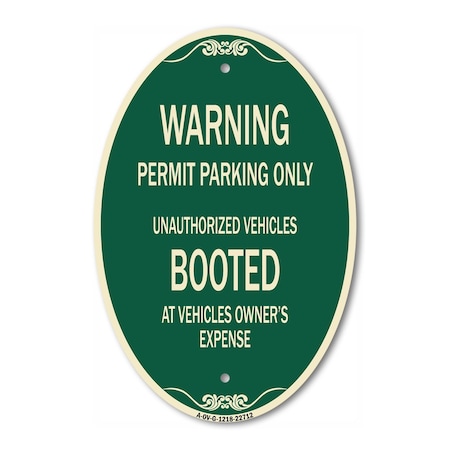 Signmission Warning Permit Parking Only Unauthorized Vehi, 12 In X 18 In Architectural, Heavy Gauge Aluminum A-OV-G-1218-22712