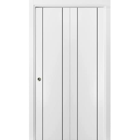 Sartodoors Sliding Closet Bi-fold Doors, Planum 0017 White Silk and Aluminum Strips, Sturdy Tracks Moldings Tr PLANUM0017BF-WS-72 x 84 (2* 36x84)