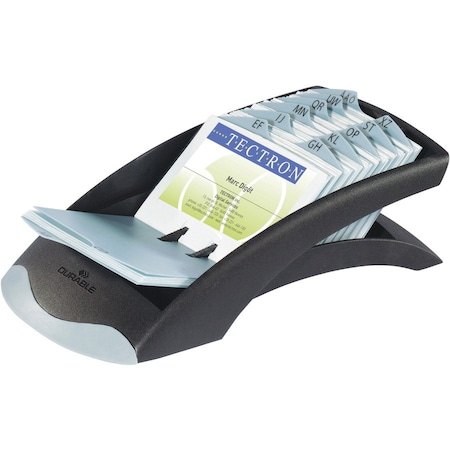 Durable Office Products VISIFIX Desk Business Card File, Holds 200 2.88 x 4.13 Cards, Plastic, Graphite/Black 241301