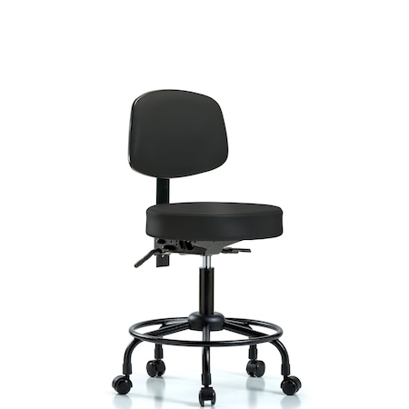 Blue Ridge Ergonomics Desk Stool, Vinyl, Bk, RT, Casters, Blk BR-VDHST-RT-T0-RC-8540