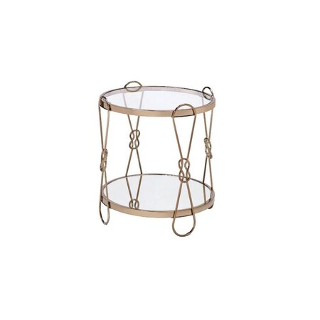 Homeroots 23" Gold Mirrored And Metal Round End Table With Shelf 486370