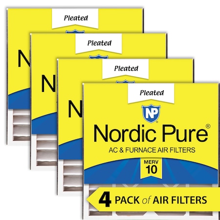 Nordic Pure 20x20x5 Pleated Air Filter, High Capacity, Electrostatically Charged Synthetic Media, MERV 10, 4 PK 20x20x5ABM10-4