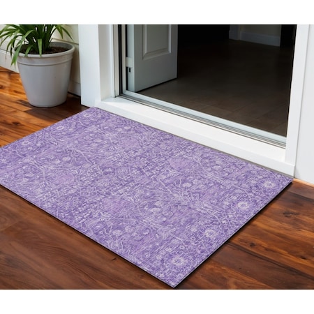 Homeroots 3' X 5' Plum And Lavender Floral Washable Indoor Outdoor Area Rug 604677
