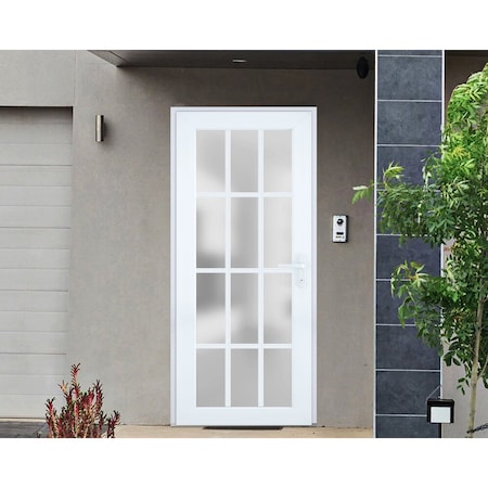 Vdomdoors Front Exterior Prehung FiberGlass Door Frosted Glass / Manux 8312 White Silk / Office Commercial an MANUX8312EXD-WS-W36 x H80-LH