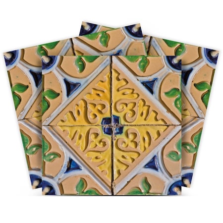 Homeroots 5" X 5" Yellow Blue Provence Peel and Stick Tiles Removable Tiles 400077